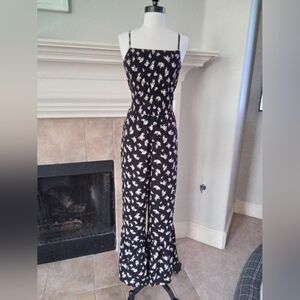 Francesca's Collections Black and White Floral Jumpsuit